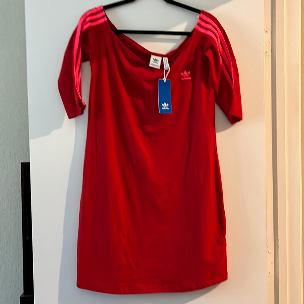 Adidas off-the-shoulder sporty red dress